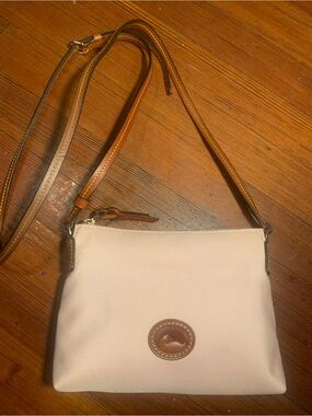 Dooney & Bourke Pink Canvas Crossbody with Brown Leather Trim